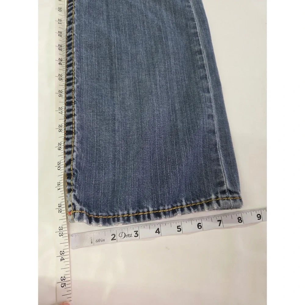 True Religion Straight Flap Jeans Mens 34 Blue Big T Red BRT Straight Leg Denim